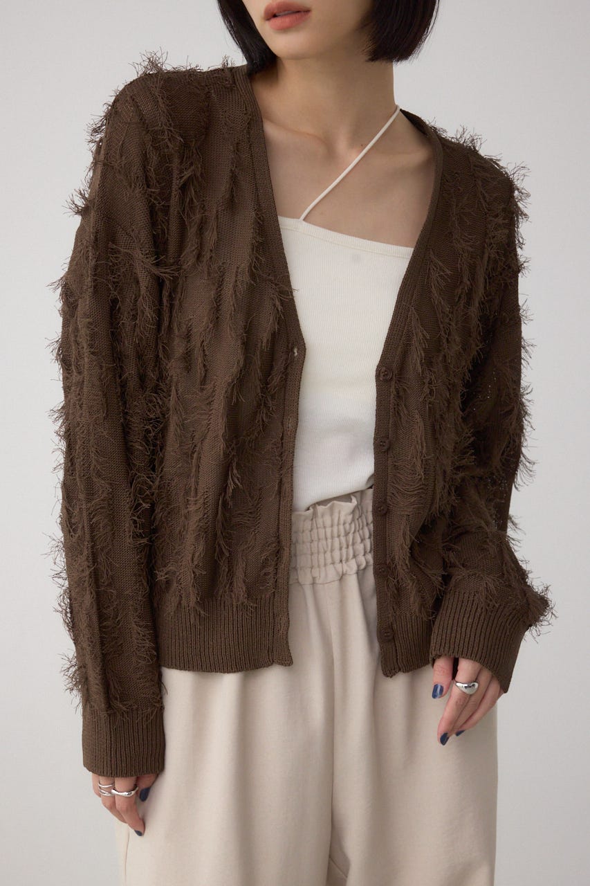 ランダムフリンジニットカーディガン BRN FREE