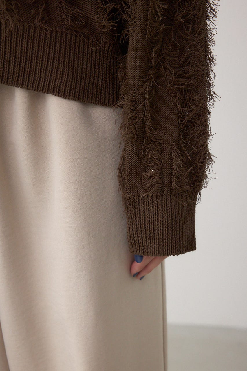 ランダムフリンジニットカーディガン BRN FREE