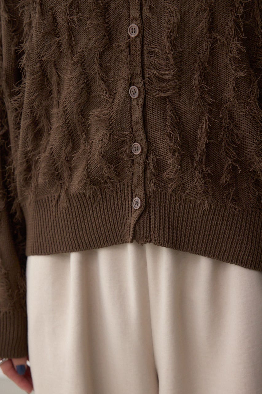 ランダムフリンジニットカーディガン BRN FREE