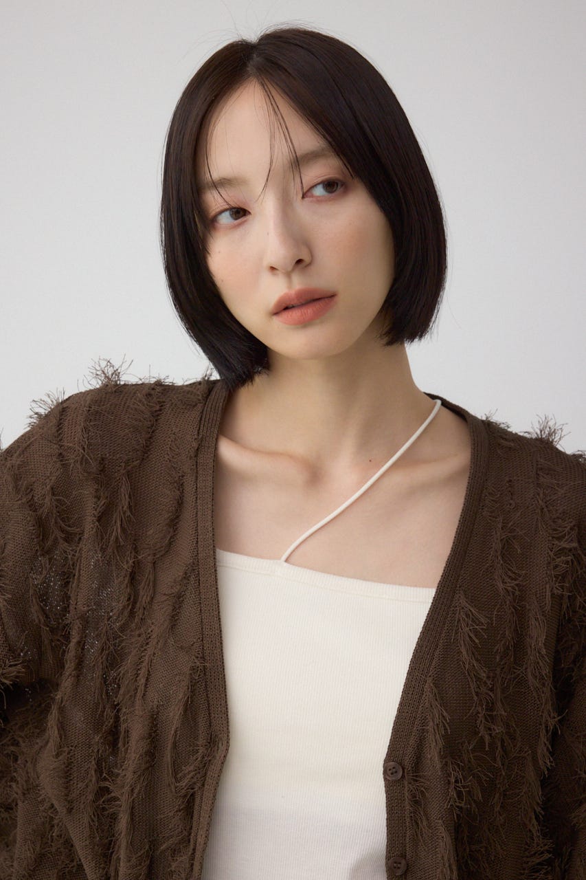 ランダムフリンジニットカーディガン BRN FREE