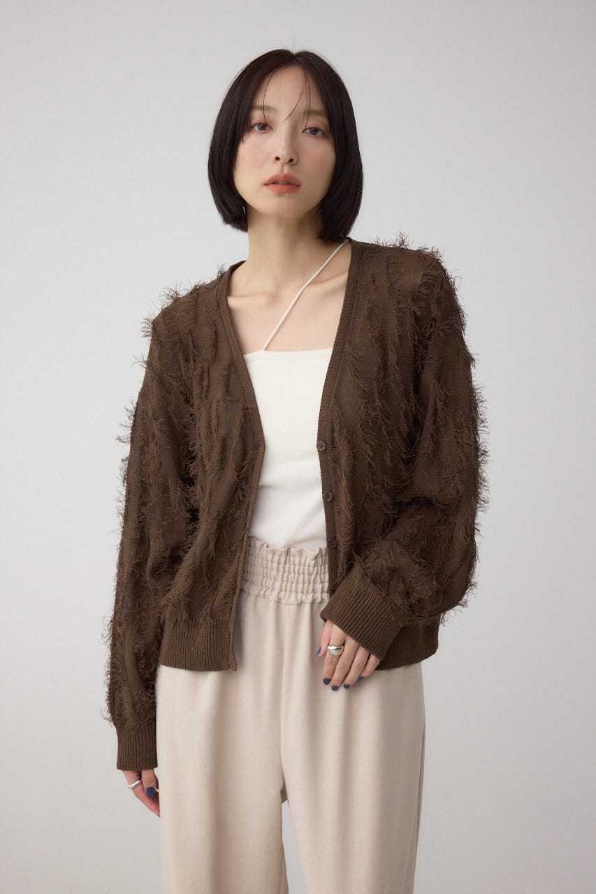 ランダムフリンジニットカーディガン BRN FREE