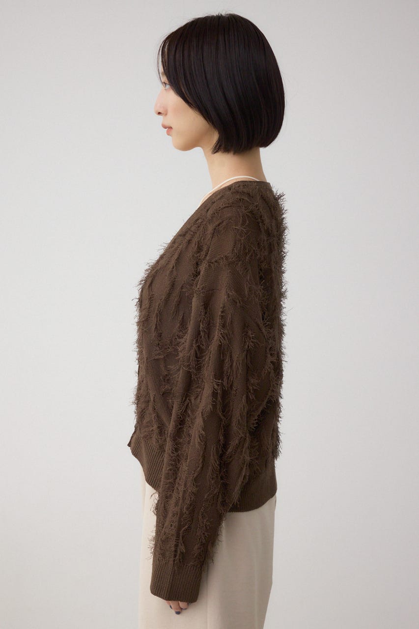 ランダムフリンジニットカーディガン BRN FREE