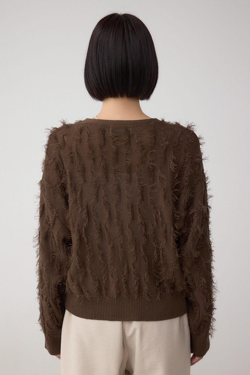 ランダムフリンジニットカーディガン BRN FREE