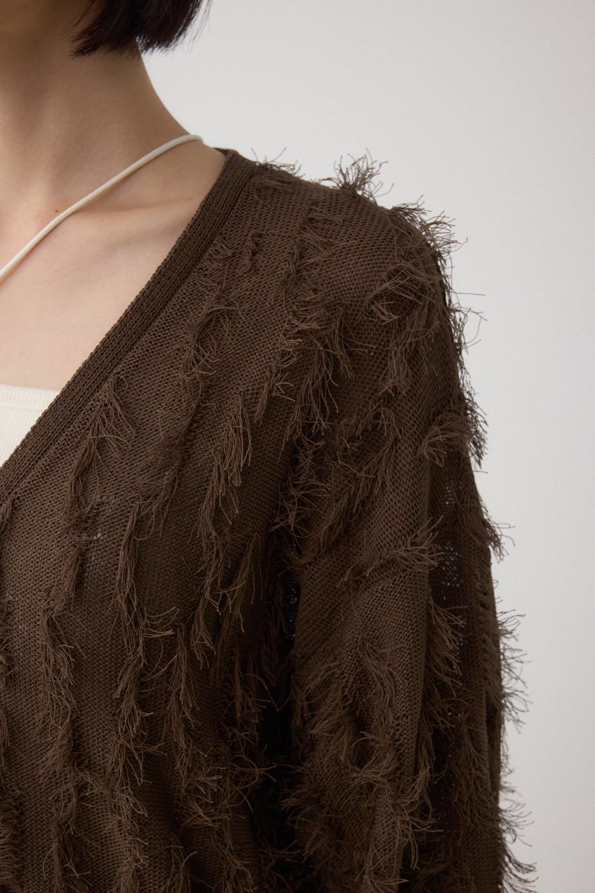 ランダムフリンジニットカーディガン BRN FREE
