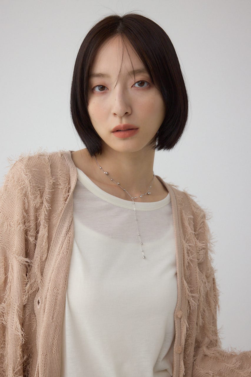 ランダムフリンジニットカーディガン GREIGE FREE