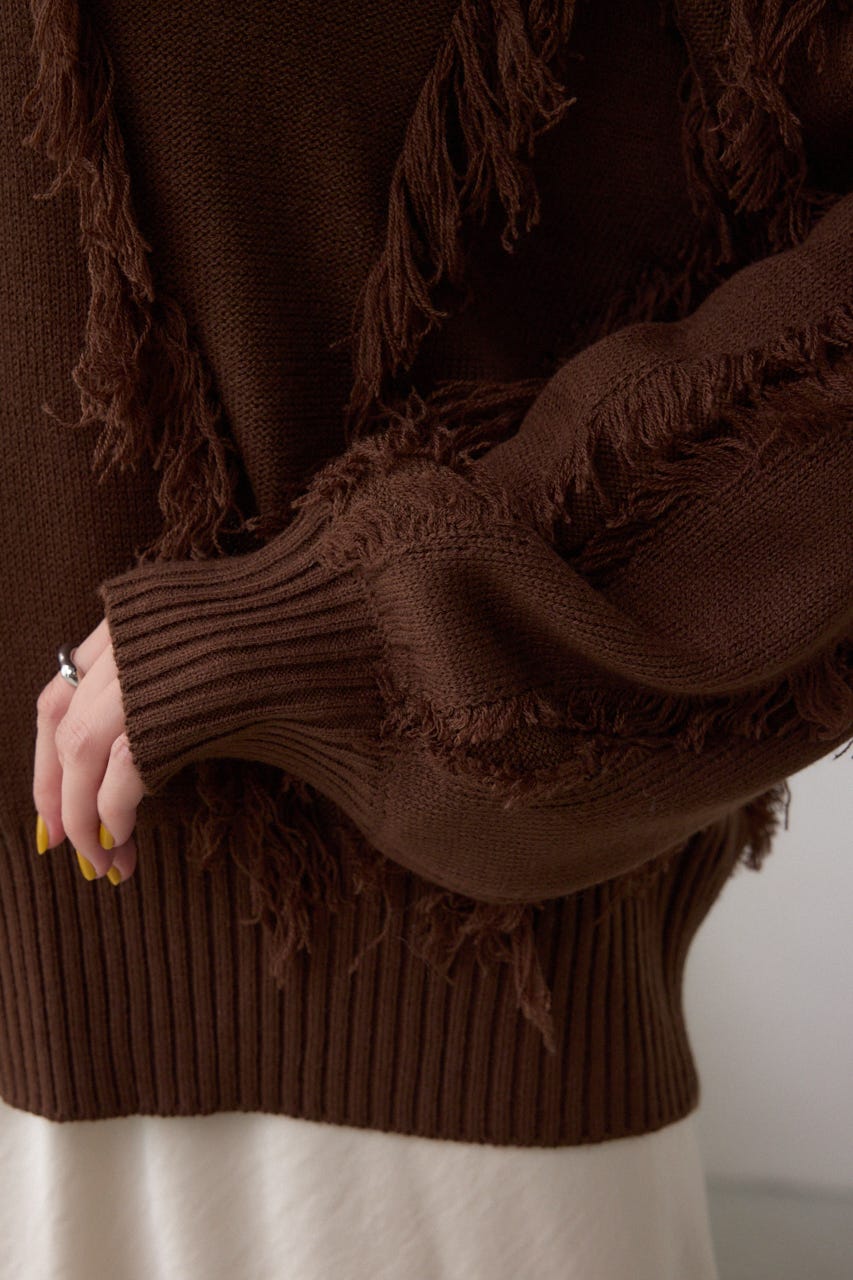 フリンジデザインニットトップス BRN FREE