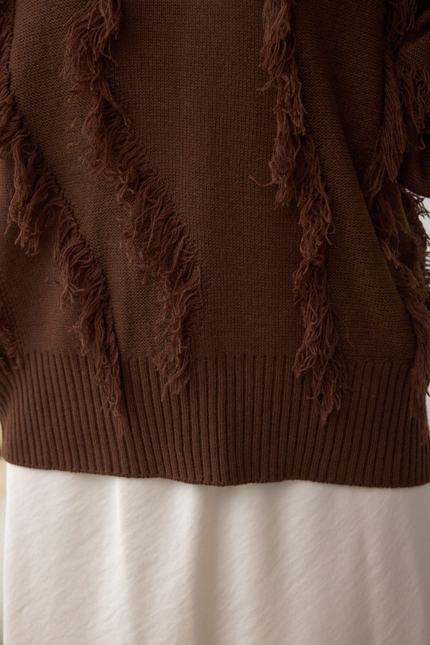 フリンジデザインニットトップス BRN FREE