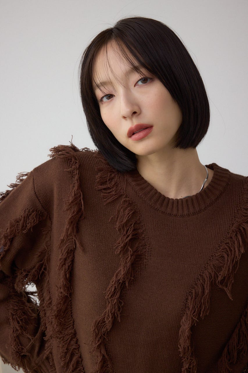 フリンジデザインニットトップス BRN FREE