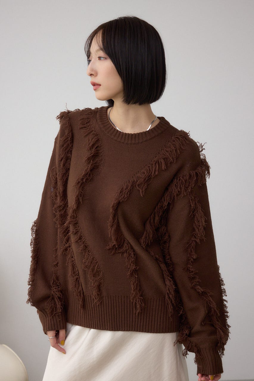 フリンジデザインニットトップス BRN FREE
