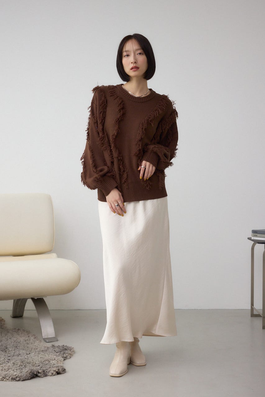 フリンジデザインニットトップス BRN FREE