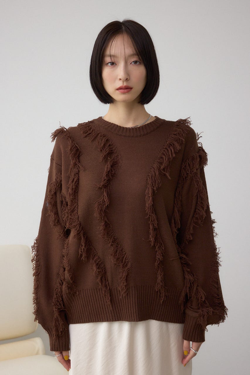 フリンジデザインニットトップス BRN FREE