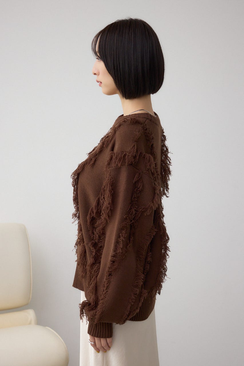 フリンジデザインニットトップス BRN FREE