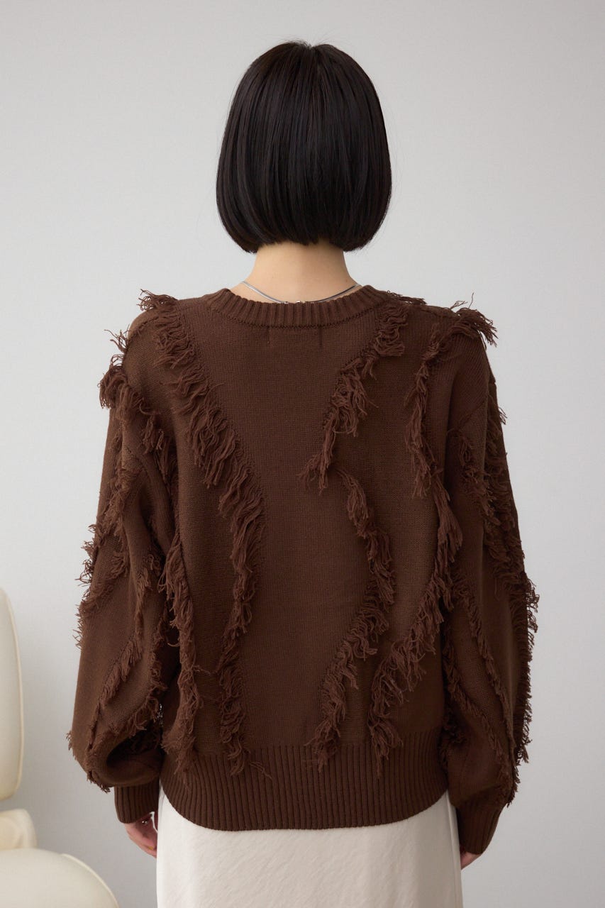 フリンジデザインニットトップス BRN FREE