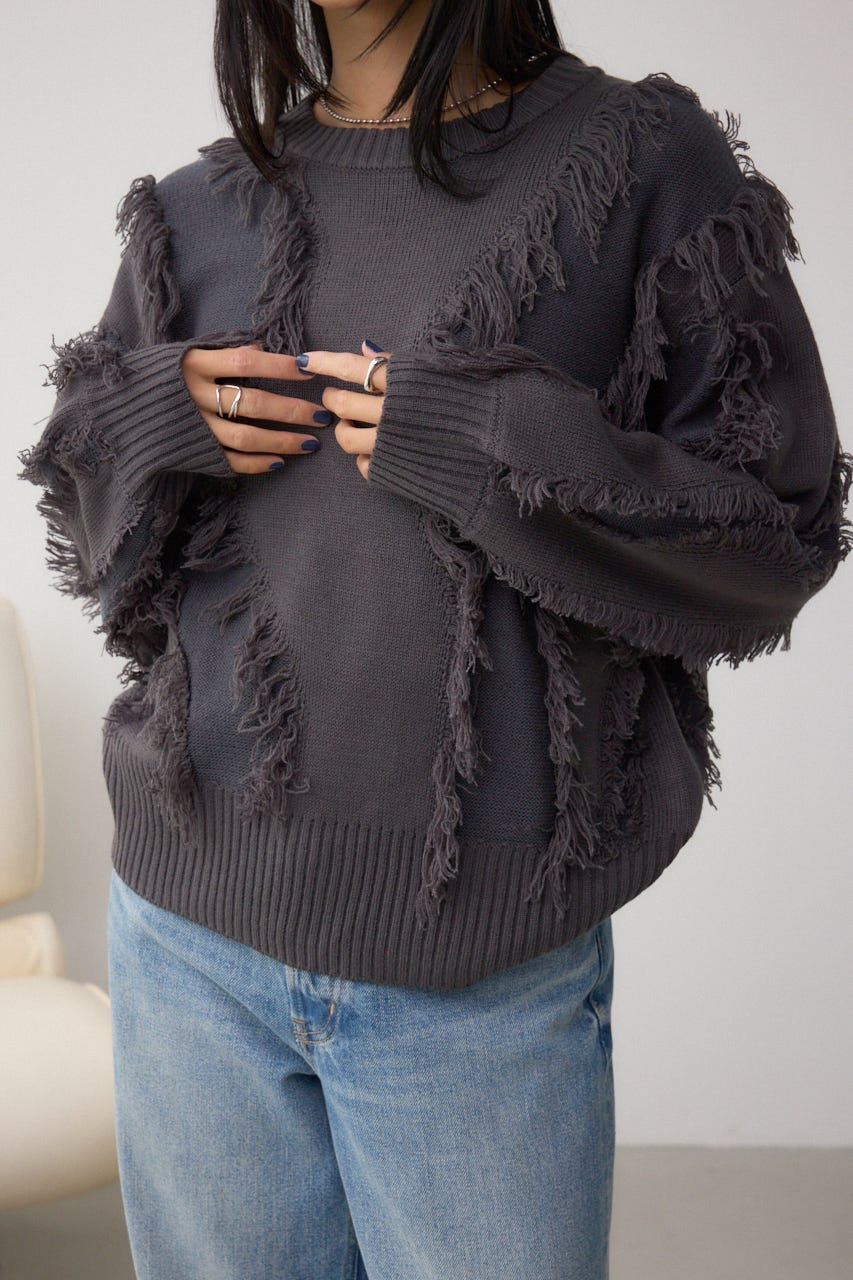 フリンジデザインニットトップス C.GRY FREE