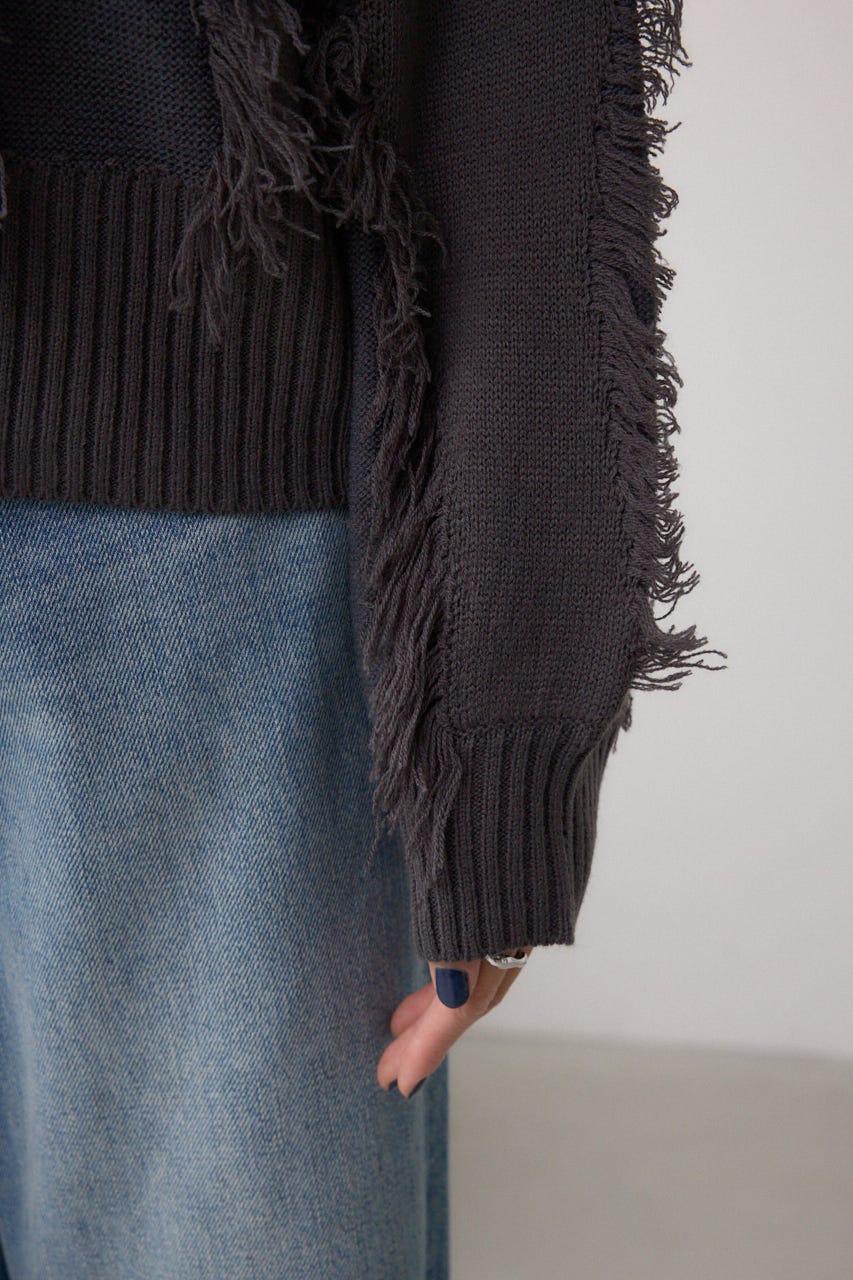 フリンジデザインニットトップス C.GRY FREE