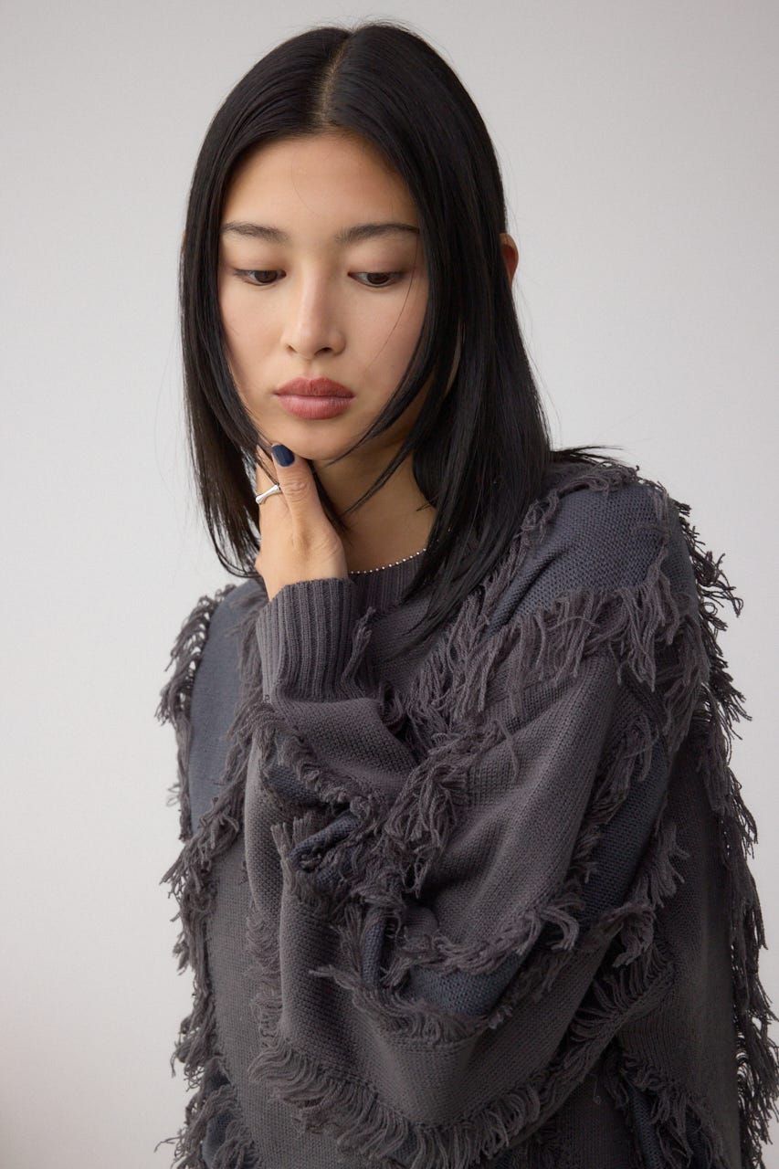 フリンジデザインニットトップス C.GRY FREE