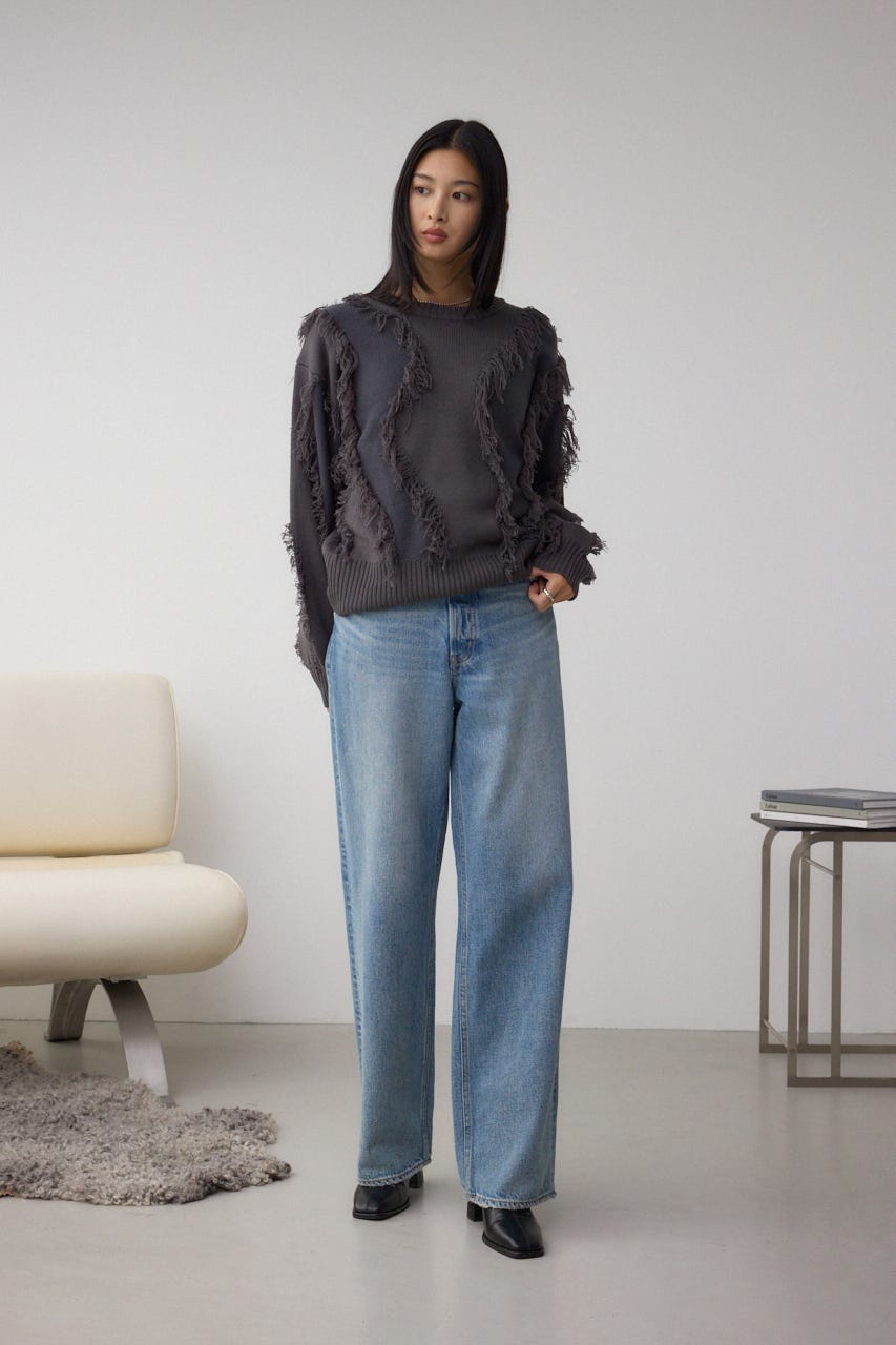 フリンジデザインニットトップス C.GRY FREE