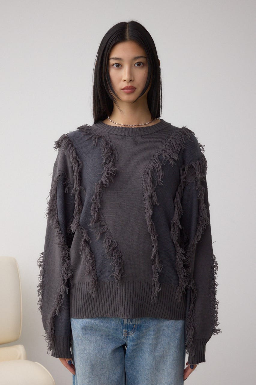 フリンジデザインニットトップス C.GRY FREE