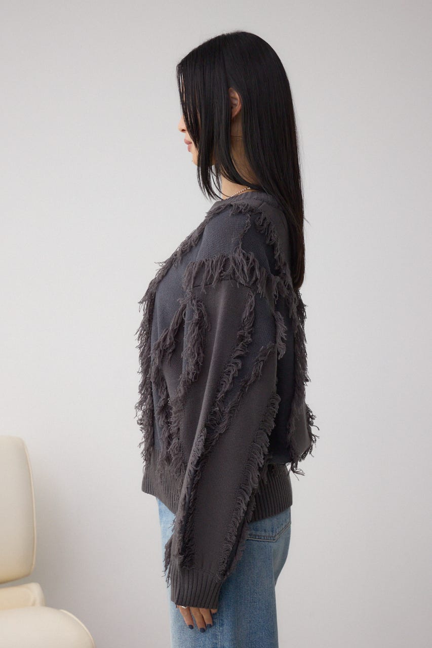 フリンジデザインニットトップス C.GRY FREE