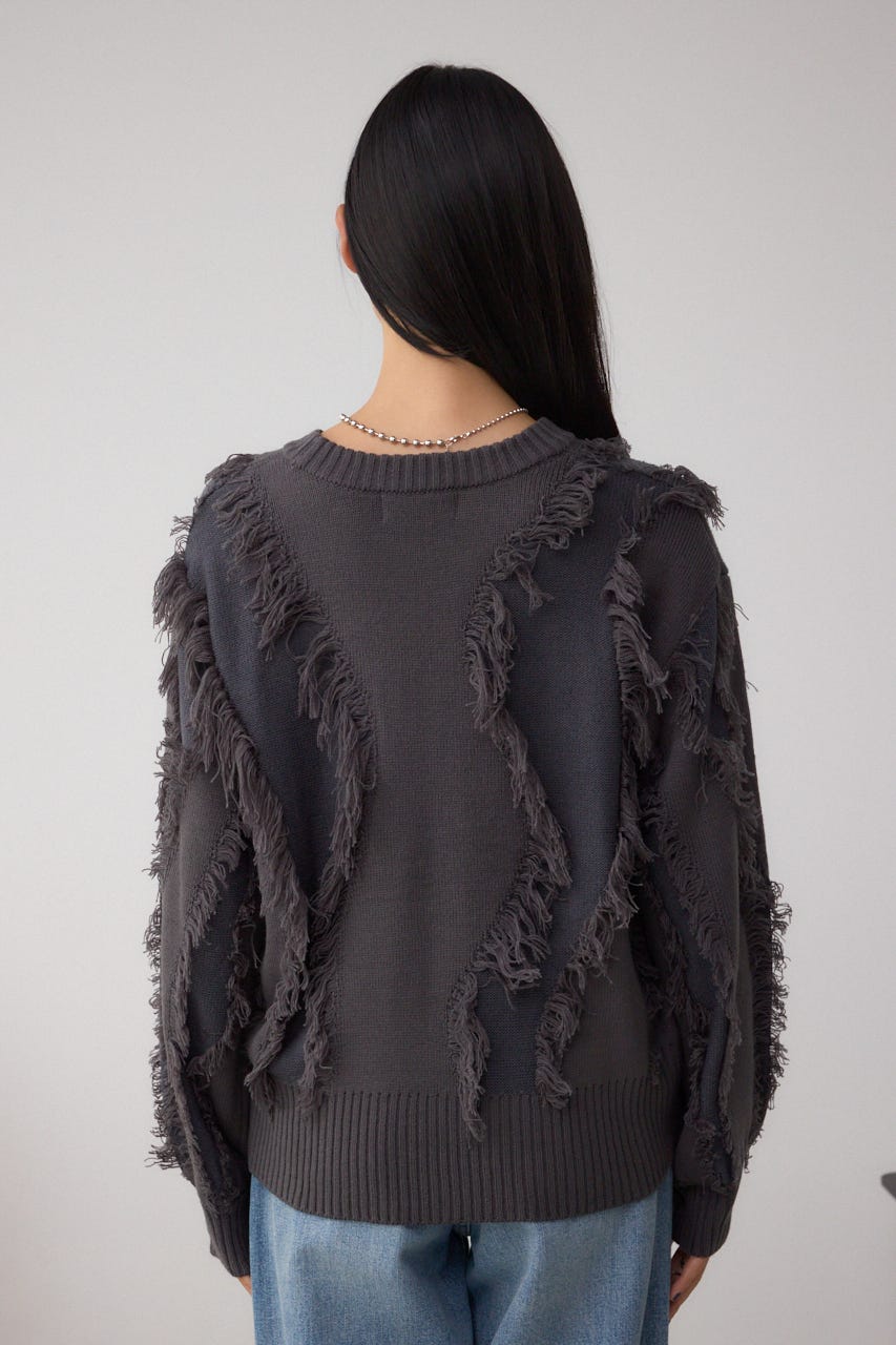 フリンジデザインニットトップス C.GRY FREE