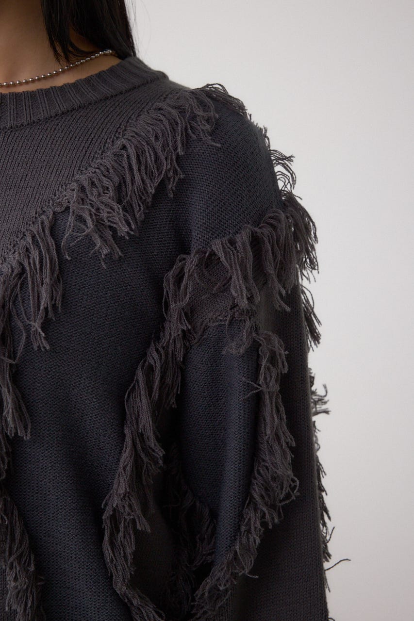 フリンジデザインニットトップス C.GRY FREE
