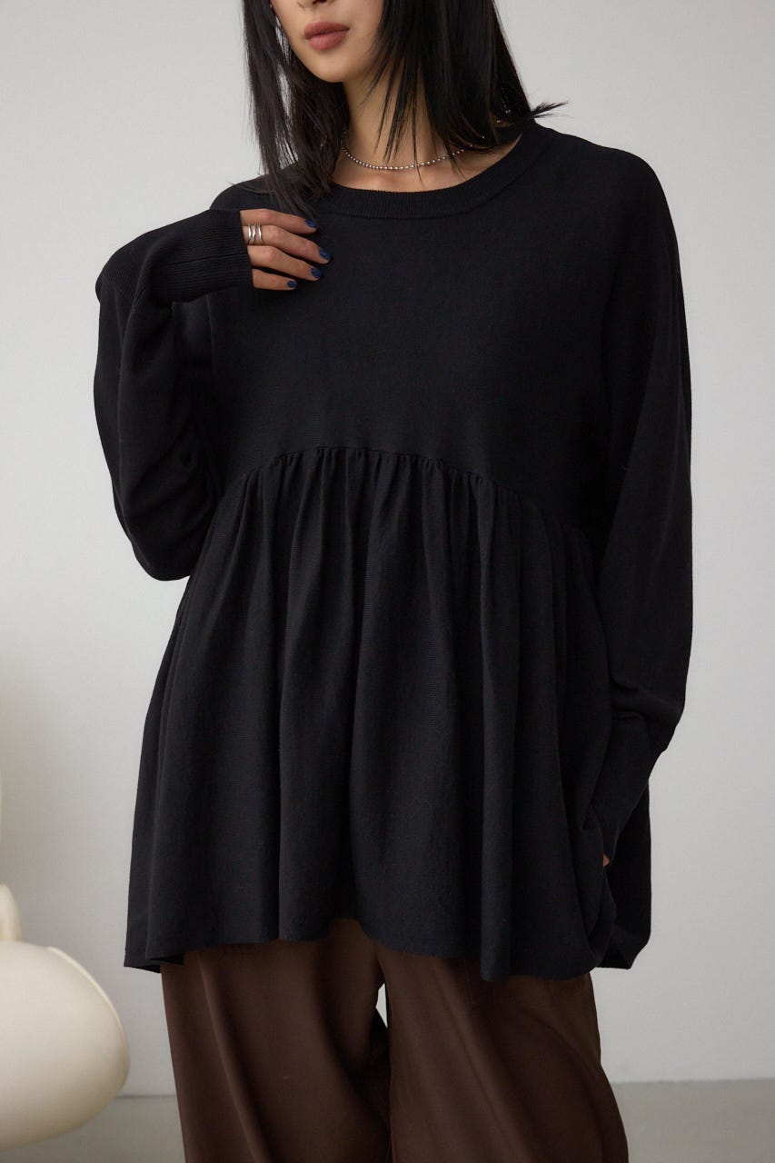 ペプラムデザインニットトップス BLK FREE