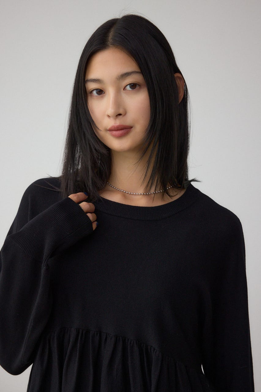 ペプラムデザインニットトップス BLK FREE