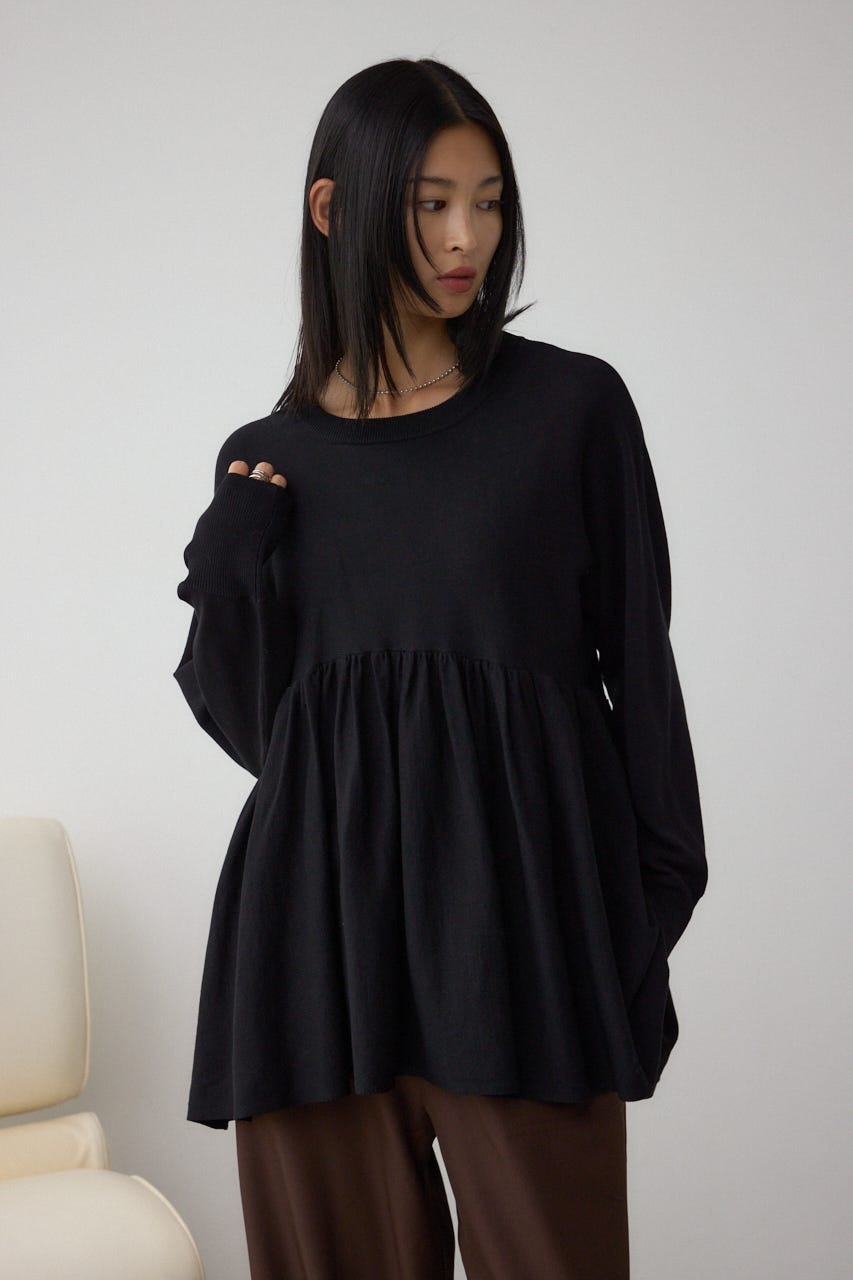 ペプラムデザインニットトップス BLK FREE