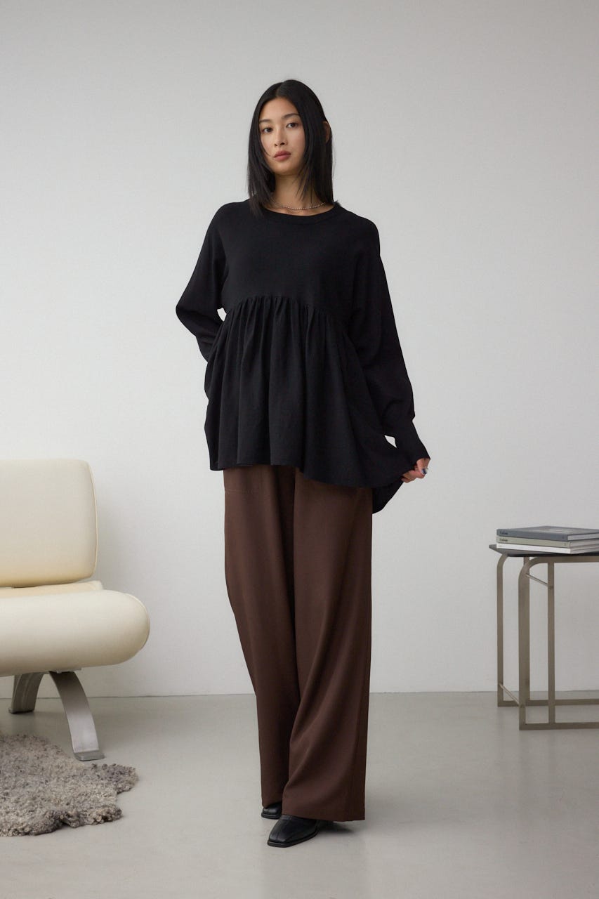 ペプラムデザインニットトップス BLK FREE