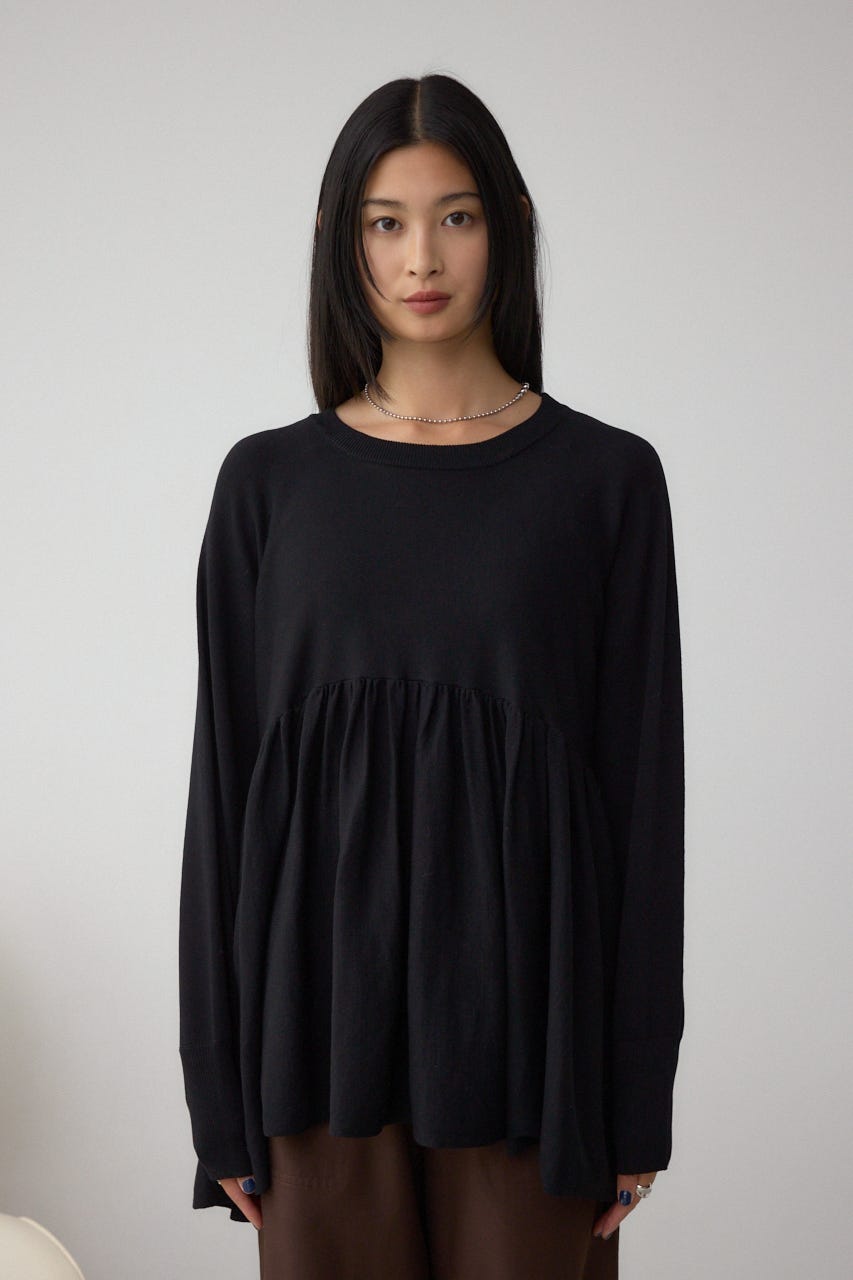 ペプラムデザインニットトップス BLK FREE