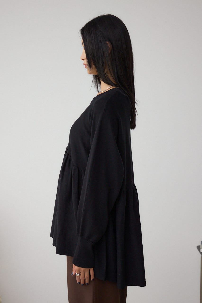 ペプラムデザインニットトップス BLK FREE