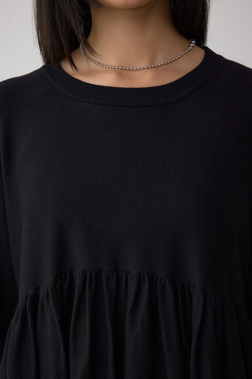 ペプラムデザインニットトップス BLK FREE