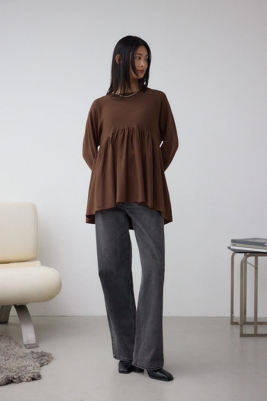 ペプラムデザインニットトップス BRN FREE