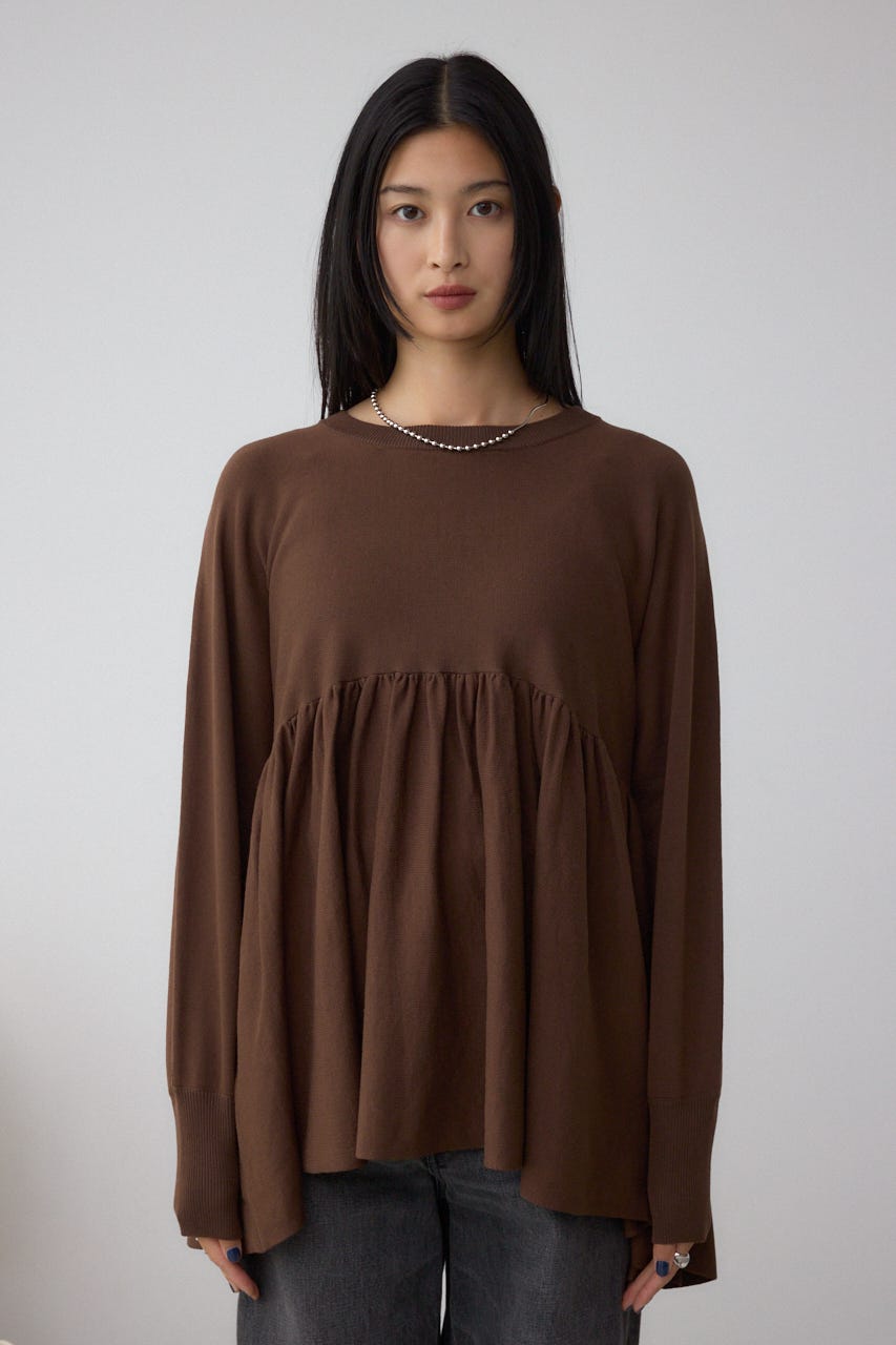 ペプラムデザインニットトップス BRN FREE