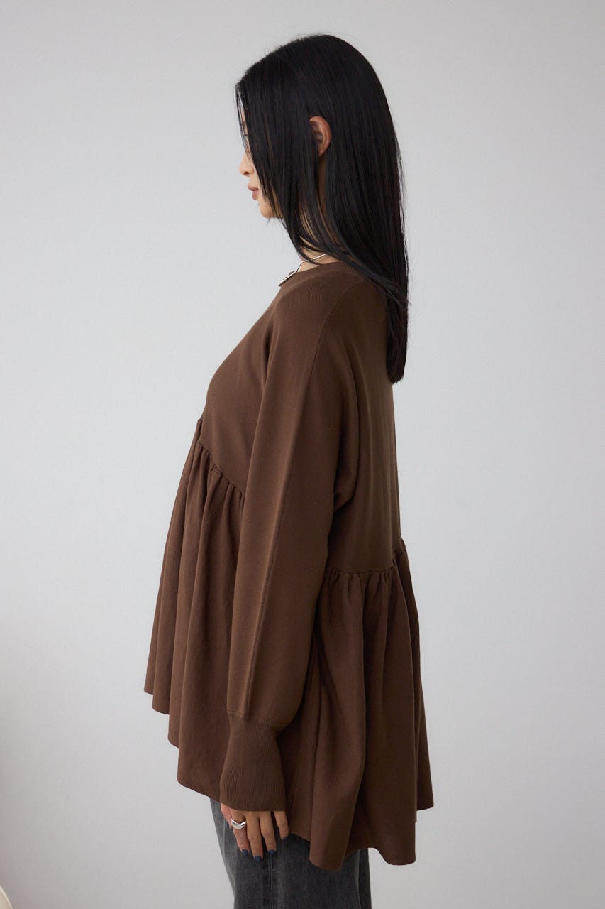 ペプラムデザインニットトップス BRN FREE