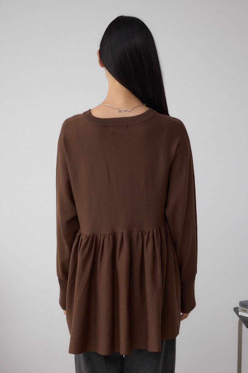 ペプラムデザインニットトップス BRN FREE