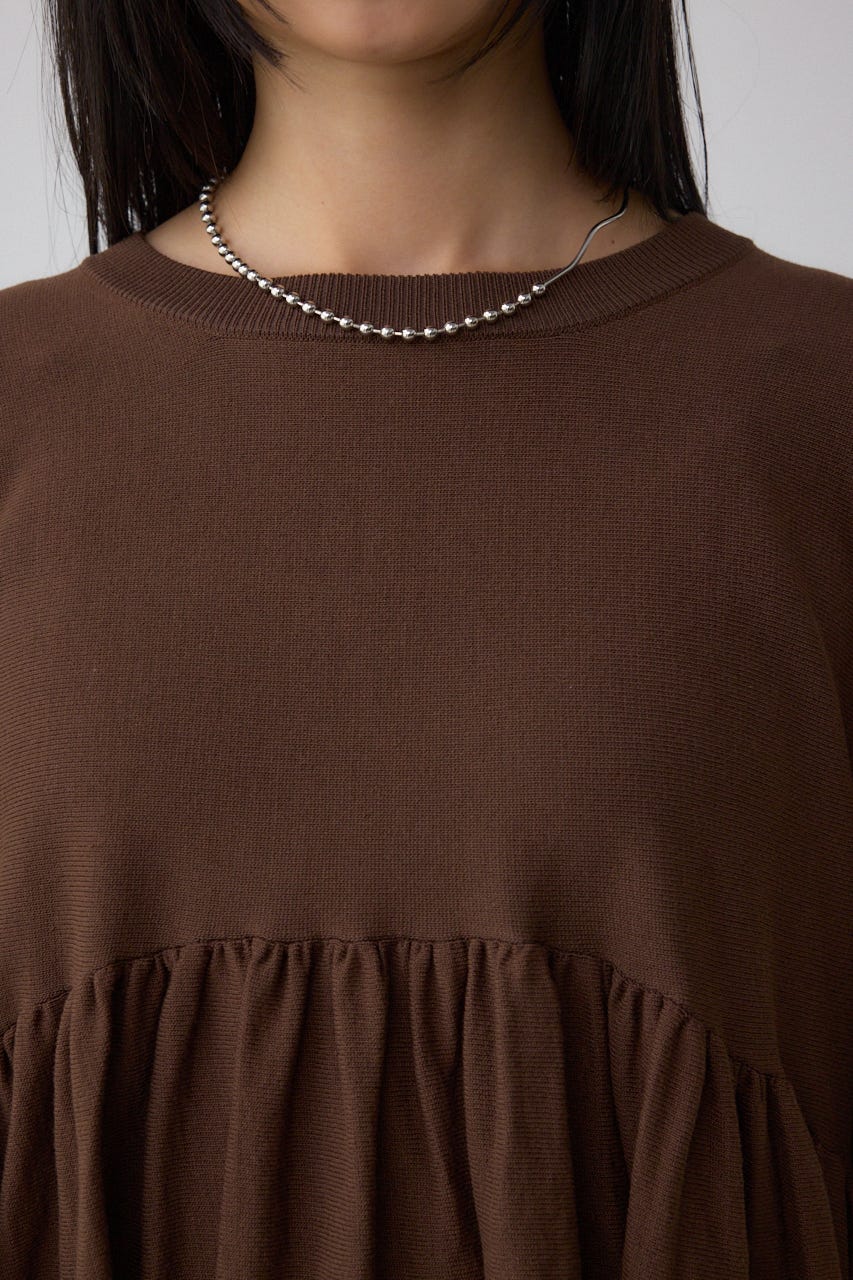 ペプラムデザインニットトップス BRN FREE