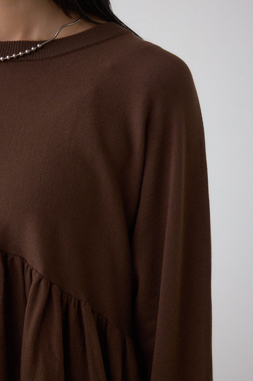 ペプラムデザインニットトップス BRN FREE