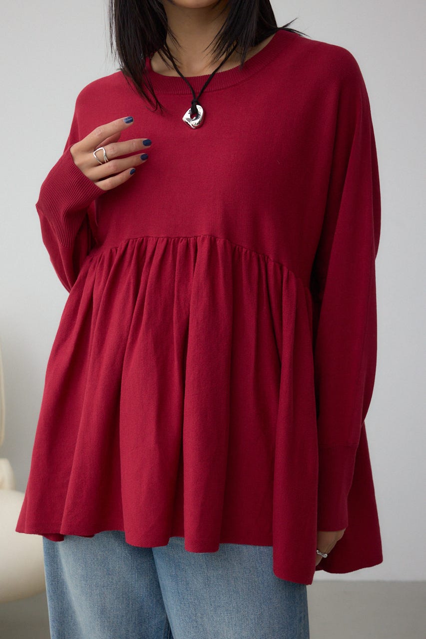 ペプラムデザインニットトップス RED FREE