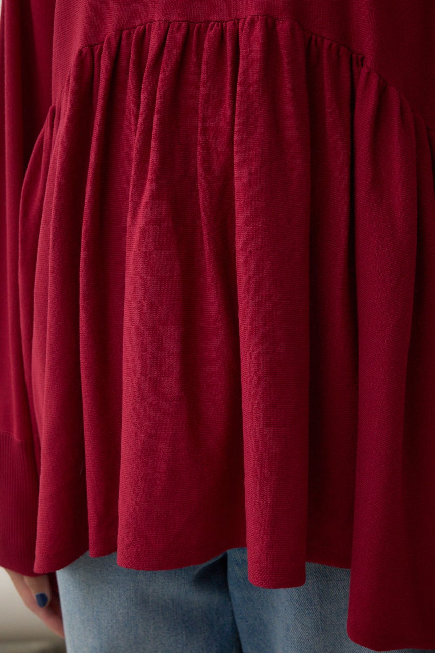 ペプラムデザインニットトップス RED FREE