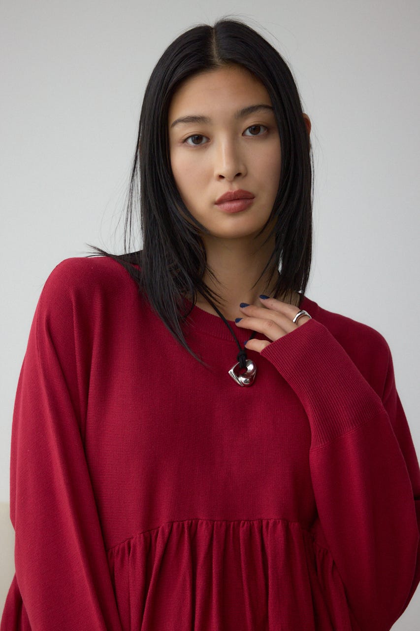 ペプラムデザインニットトップス RED FREE