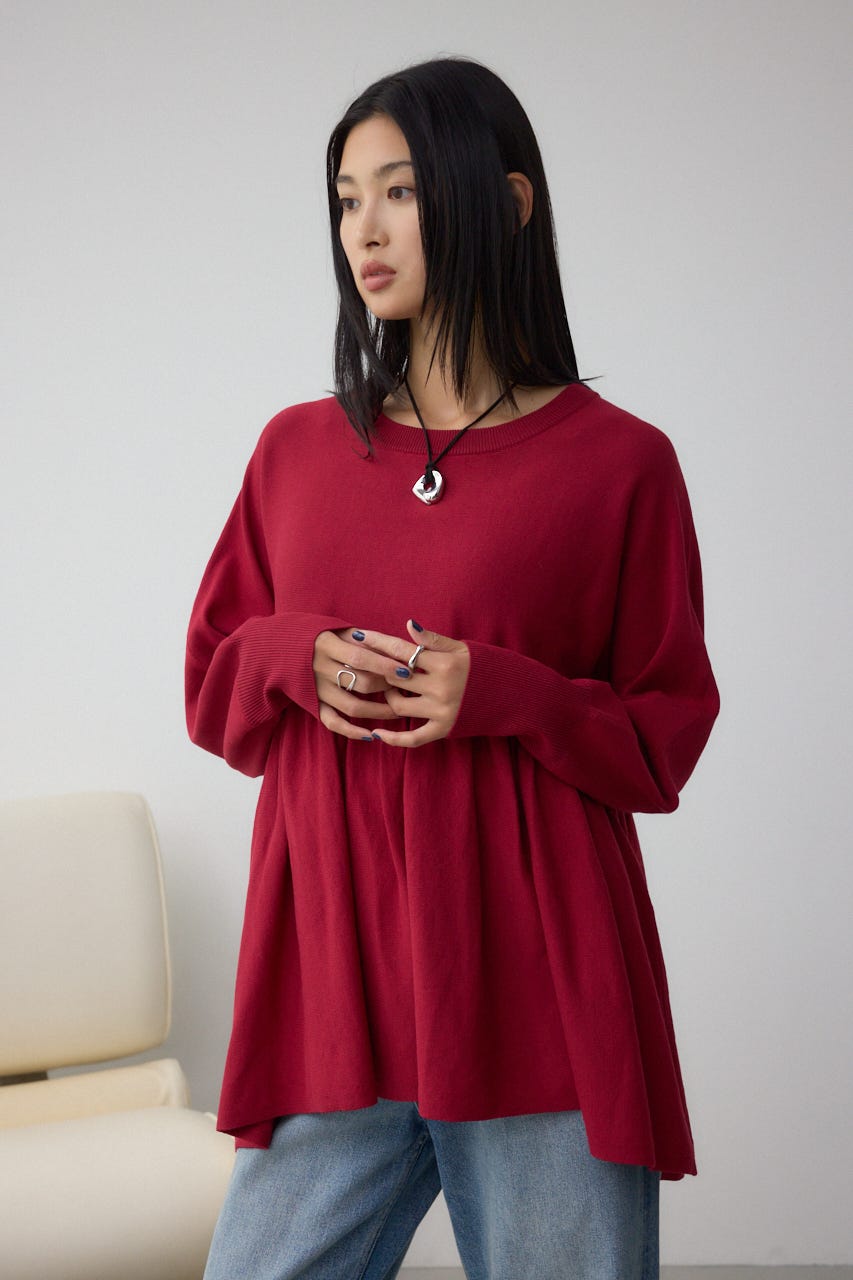 ペプラムデザインニットトップス RED FREE