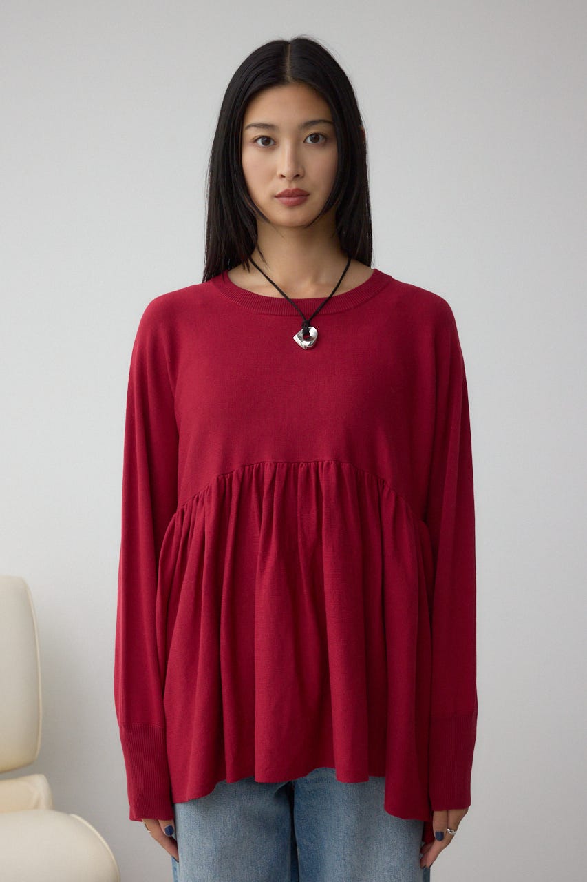 ペプラムデザインニットトップス RED FREE