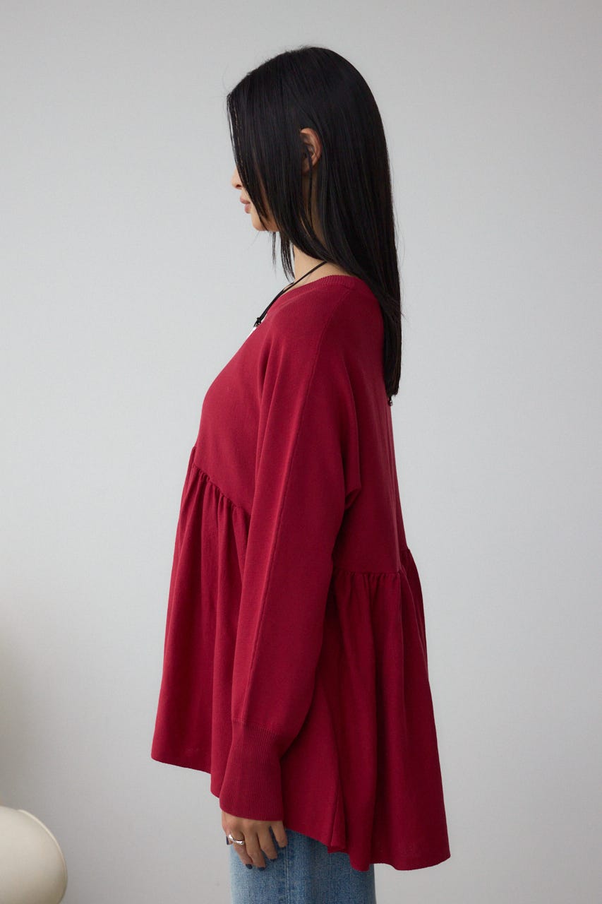 ペプラムデザインニットトップス RED FREE