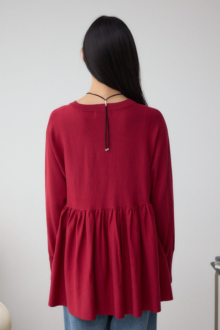 ペプラムデザインニットトップス RED FREE