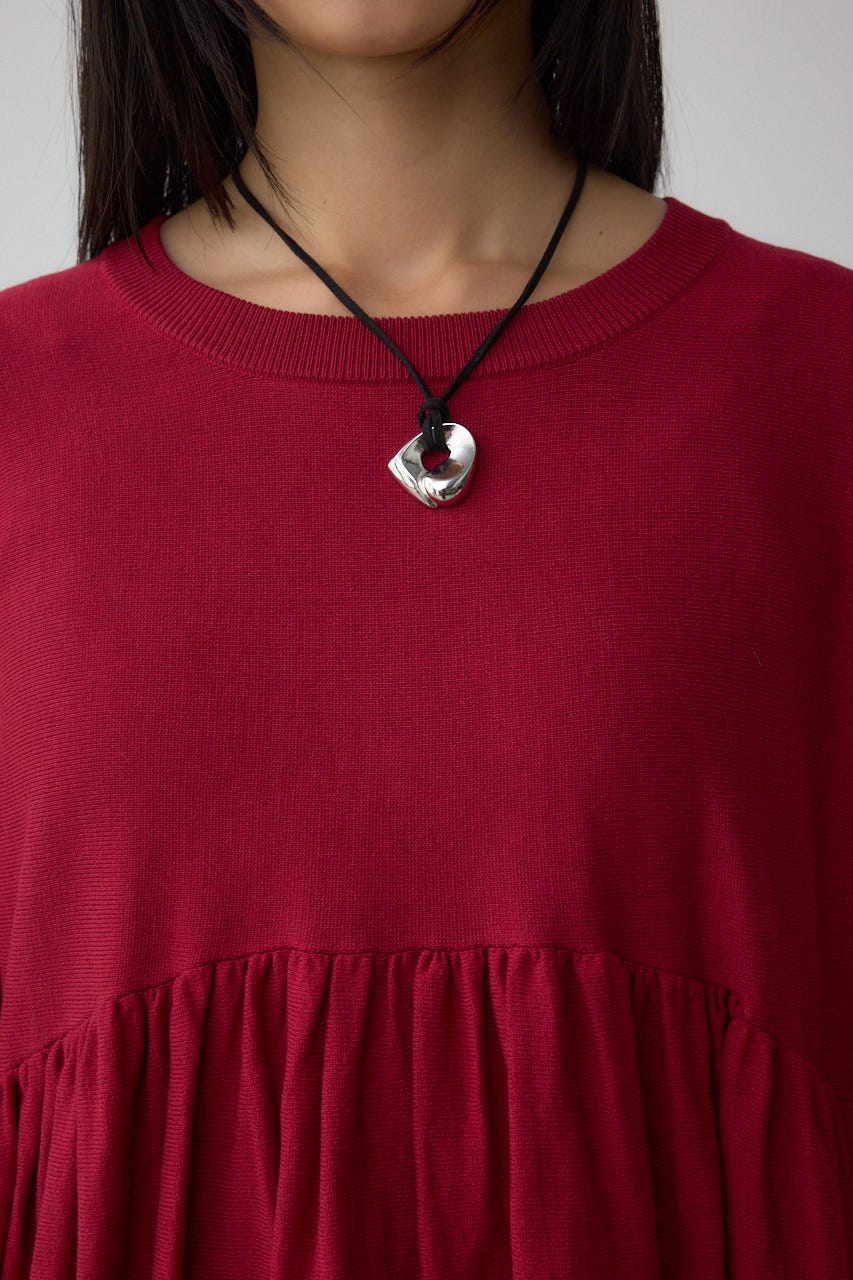 ペプラムデザインニットトップス RED FREE