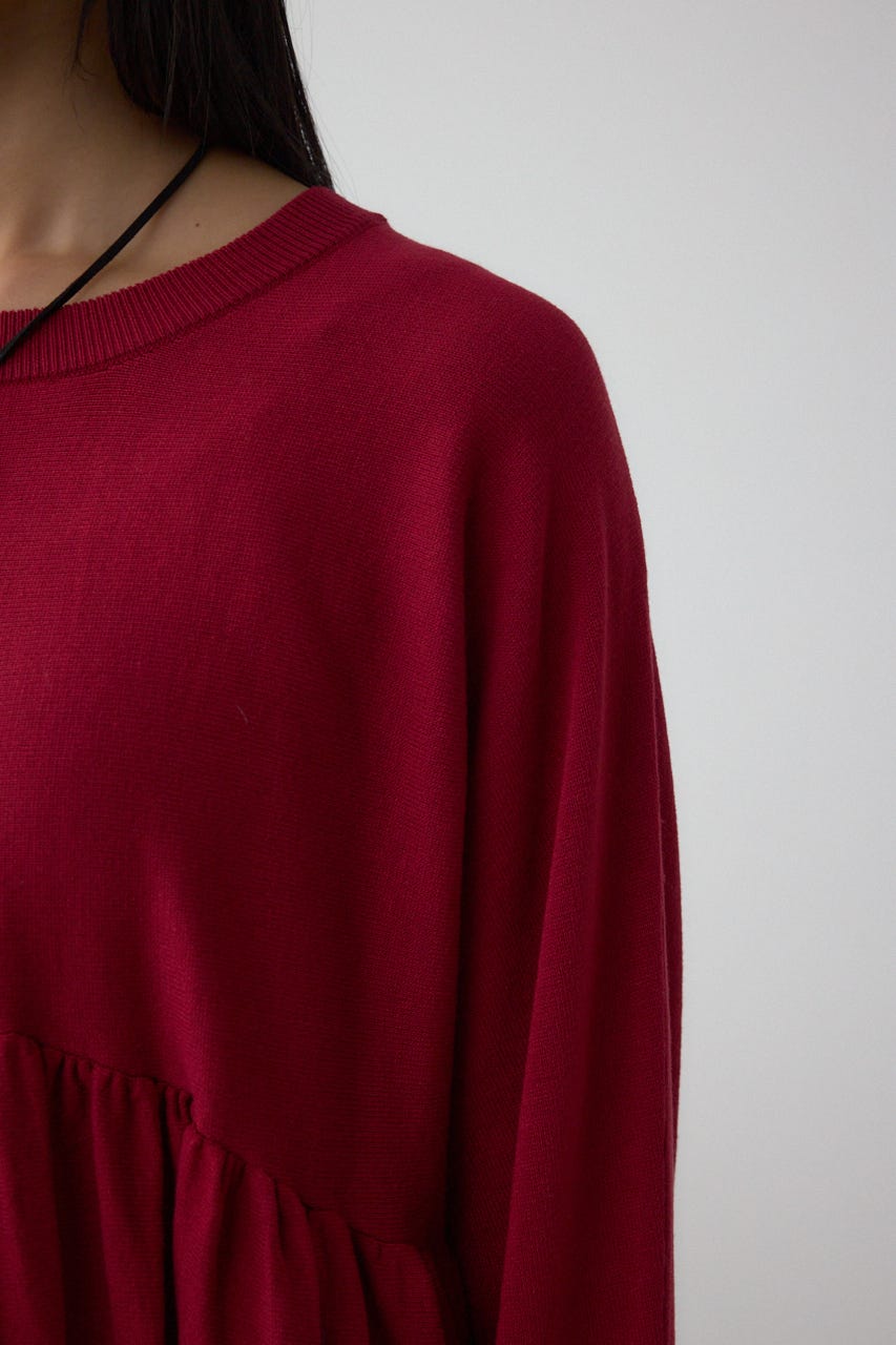 ペプラムデザインニットトップス RED FREE