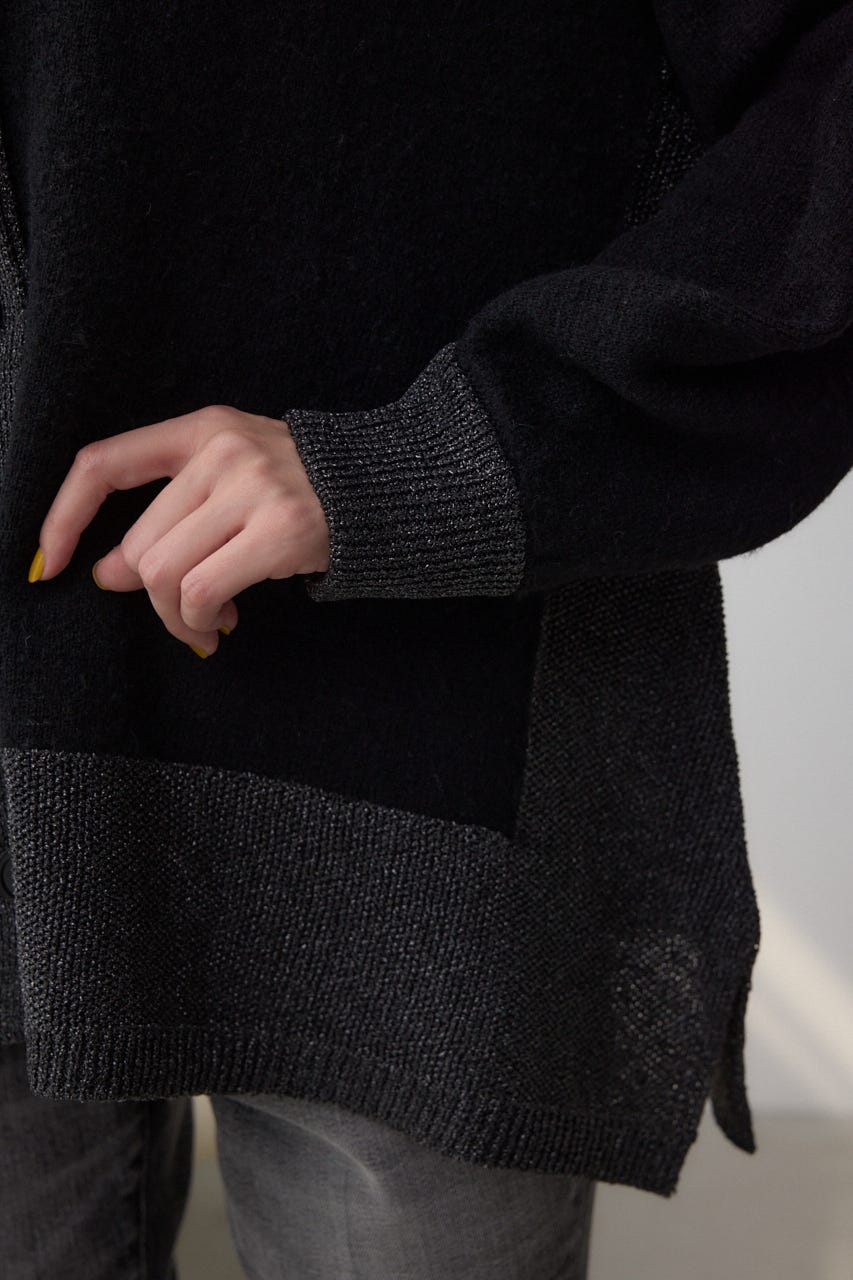ラメバイカラーニットカーディガン BLK FREE