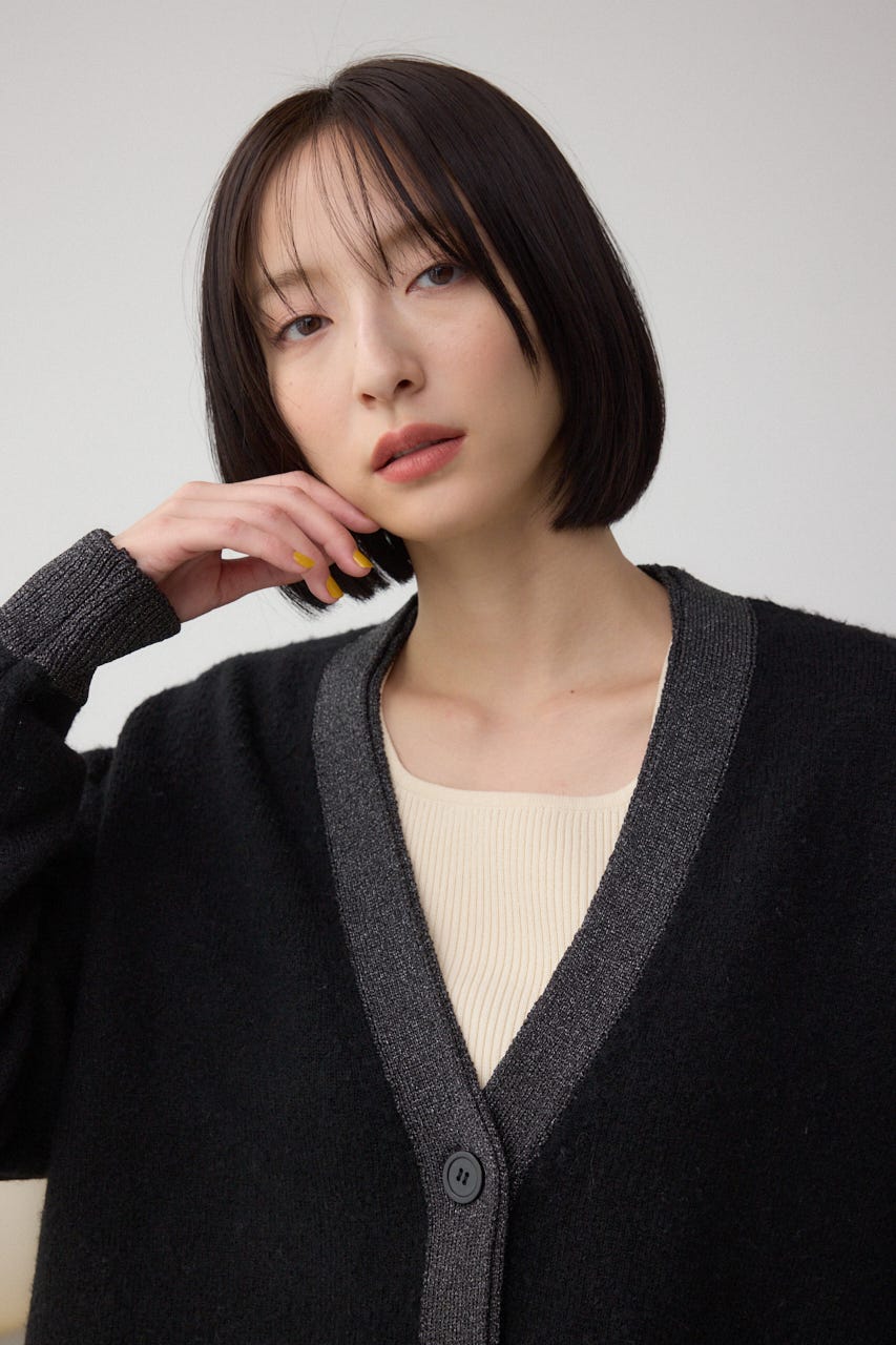 ラメバイカラーニットカーディガン BLK FREE