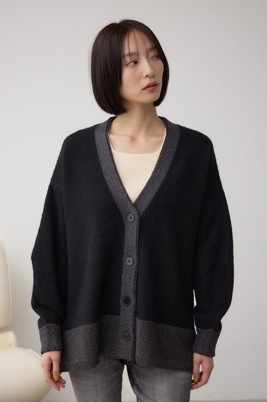 ラメバイカラーニットカーディガン BLK FREE